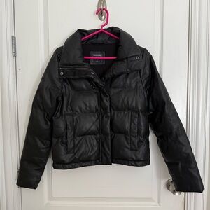 Abercrombie & Fitch Black Faux Leather Puffer/Puffy Coat Jacket